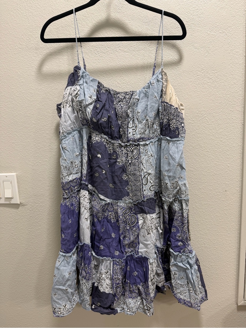 Lucky Brand Patchwork Bandana Mini Dress in Mixed Blues